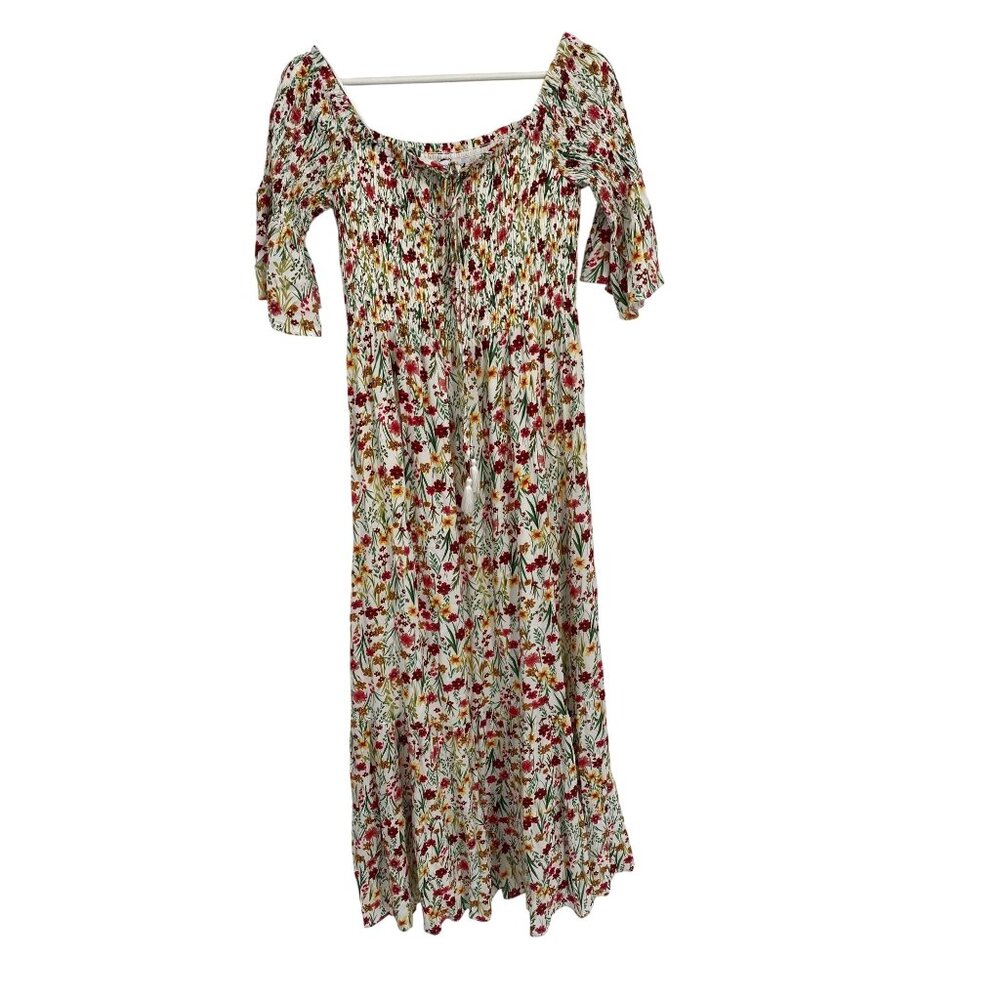 LOST + WANDER FLORAL OFF THE SHOULDER BELL SLEEVE MAXI DRESS MEDIUM NEW